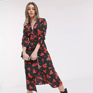 Topshop floral ruched midi dress size 12